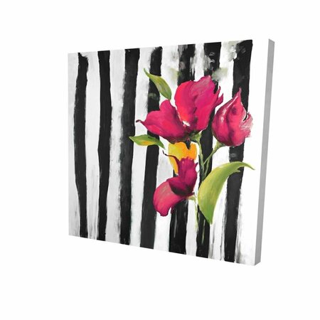 FONDO 32 x 32 in. Flowers on Black & White Stripes-Print on Canvas FO2792620